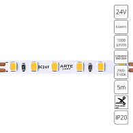Светодиодная лента 24V, 9,6W, 5000lm, 3000К, IP20, Arte Lamp Tape A2412005-01-3K, Белый, цена за катушку 5 метров