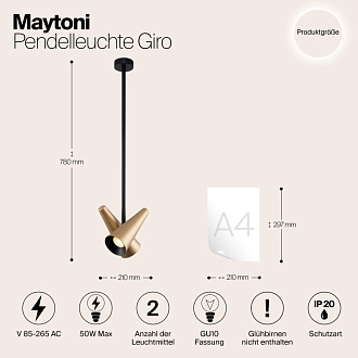 Подвесной светильник Maytoni Giro MOD095PL-02BS, черный-латунь
