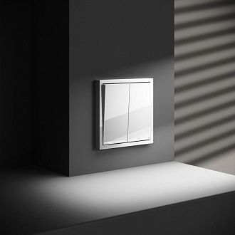 Проходной переключатель встраиваемый Voltum S70 двухклавишный с подсветкой 10А, белый  пластик  VLS020401