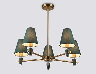 Люстра на штанге с абажурами и мрамором **25-58 см, 5*E14*40W, K, Ambrella Light High Light LH75051, латунь