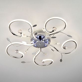 Светодиодная люстра с пультом 63 см 4200K 55W Eurosvet  Curl 90129/5 хром