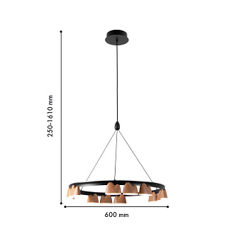 Подвесная люстра 60*161 см, 55.2W, Favourite Interline 4266-12P матовый черный, прозрачный акрил с узором, текстура дерева