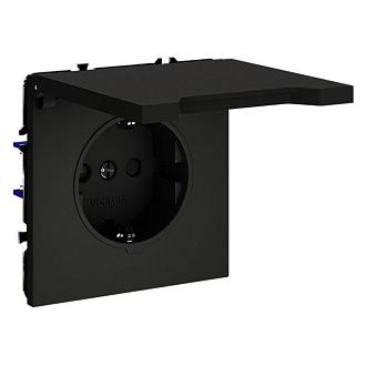 Розетка встраиваемая Voltum S70 с заземлением, защитными шторками и крышкой 16А, черный матовый пластик Soft touch VLS040308
