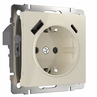 W1171703 Розетка с заземлением, шторками и USB тип A+C, слоновая кость Werkel, 4690389176425