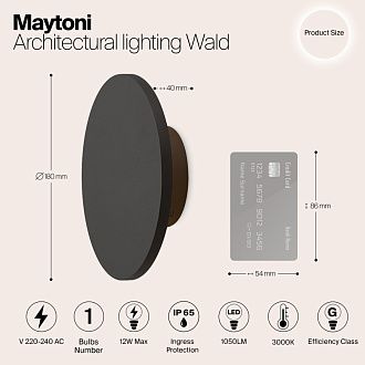 Бра 18 см, 12W, 3000K, Maytoni Wald O420WL-L12GF, серый