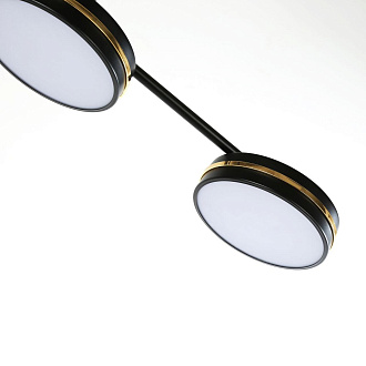 Подвесная люстра F-Promo Disco 4042-4P, L1000*W150*H140/1140, каркас матового черного цвета, рассеиватели из белого акрила, декоративные линии цвета золота