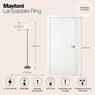 Торшер155 см, Maytoni Ring MOD013FL-01BS, латунь