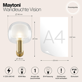 Светильник 21 см, Maytoni Vision MOD411WL-01G, золото