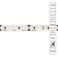 Светодиодная Лента  24V, 14,4W, 6750Lm, 6000К, IP20, Arte Lamp Tape A2418008-03-6K, Белый, цена за катушку 5 метров