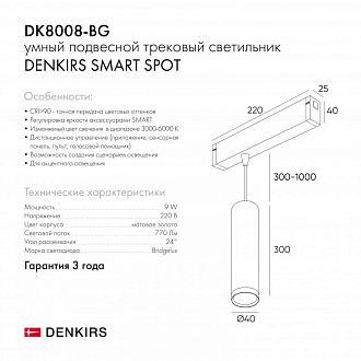 Светильник на шине 3 см, 9W, 3000-6000К Denkirs DK8008-BG черный