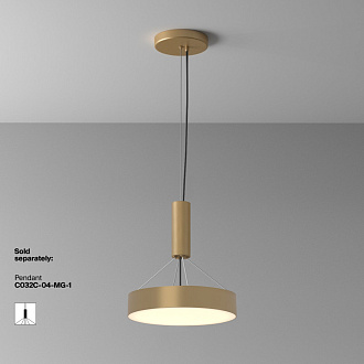 Накладной светильник 30*30*6 см, LED, 36W, 3000К, Maytoni Technical Zon C032CL-36W3K-RD-MG золото матовое