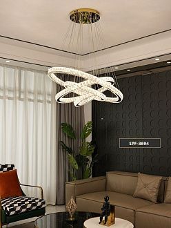 Светильник подвесной SPF-8691 GOLD/ЗОЛОТО  D600+470+260+200/H1200/4/LED/120W RIPPLE 24-09