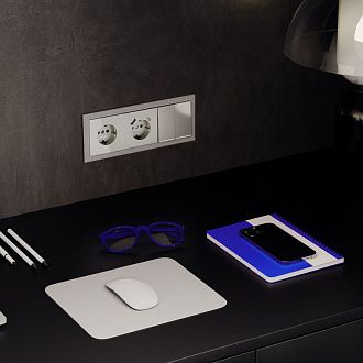 Выключатель встраиваемый Voltum S70 двухклавишный с подсветкой 10А, шелк пластик Soft touch VLS020204