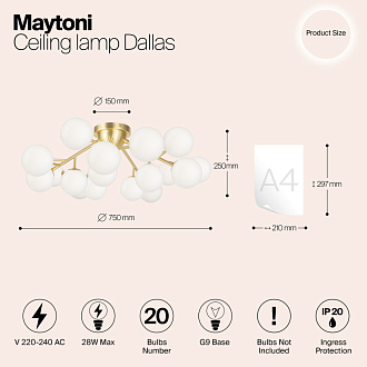 Светильник 75 см, Maytoni MOD545CL-20BS, золото