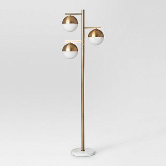 Торшер Geneva Glass Floor Lamp Triple 28*28*163 см, 3*E27*60W, ImperiumLoft 41.114-0, Белый, Латунь