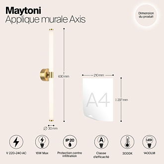 Бра 60 см, 16W, 3000K, Maytoni Axis MOD106WL-L16G3K, золото