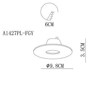 Встраиваемый светильник 10 см, 7W, 3000К, серый, теплый свет, Arte Lamp A1427PL-1GY, LED, вр 6 см
