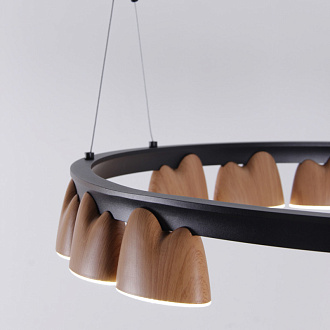 Подвесная люстра 87,5*60*161 см, 94.5W, Favourite Interline 4266-21P матовый черный, прозрачный акрил с узором, текстура дерева