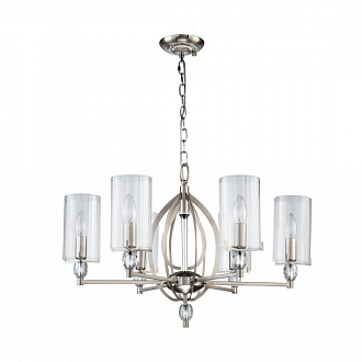 Подвесная люстра Favourite Stine 2704-6P, D650*H420/1420, никель, плафоны из прозрачного узорного стекла, декоративные элементы из прозрачного хрусталя