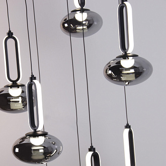 Каскадная люстра 52*200 см, 72W, Favourite BARON 4284-8P матовый черный, стекло дымчато-серого цвета, белый акрил