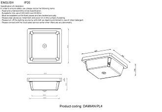 Светильник потолочный Crystal Lux DAMIAN PL4 BRASS латунь