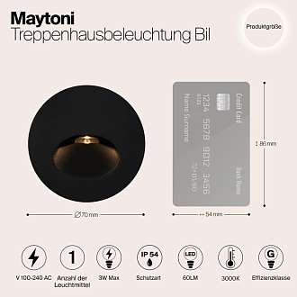 LED светильник 7 см, 3W, 3000K, Maytoni Bil O015SL-L3B3K, черный, вр 5,7 см