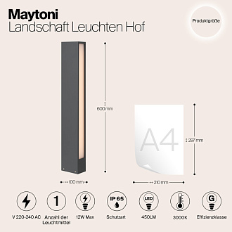 Светодиодный светильник 60 см, 12W, 3000K, Maytoni Hof O422FL-L12GF, серый