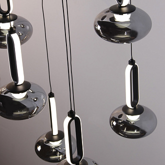 Каскадная люстра 52*200 см, 72W, Favourite BARON 4284-8P матовый черный, стекло дымчато-серого цвета, белый акрил