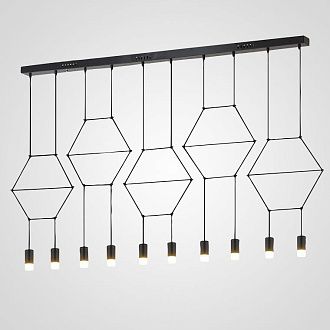Подвесной светильник Via Wireflow polyhedral 0331 Lineal Pendant Light 275*5,5*300 см, 10*G9*20W, ImperiumLoft Via01, Чёрный