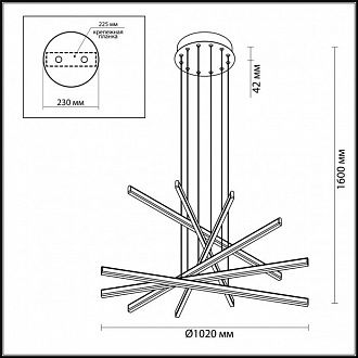 Подвесной светильник Odeon Light Rudy 3890/96L, 96W LED, 4000K, диаметр 102 см, черный