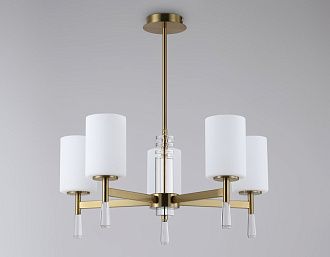 Люстра со стеклянными плафонами на штанге **59- см, 5*E27*60W, K, Ambrella Light High Light LH56261, латунь