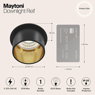 Встраиваемый светильник Maytoni Reif DL050-01GB, черный-золото