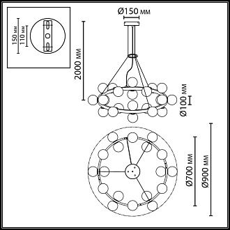 Подвесной светильник **200 см, 24*G9*5W, /K, Odeon Light MAGIA MIDCENT 7109/24, бронзовый