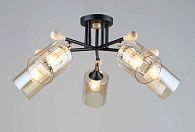 Люстра Ø615 x H300, мм, 5*40W (200W), BK+WOOD(Чёрный+Дерево) Rilon 5068/5 BK+WOOD