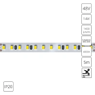 A4812010-06-4K Светодиодная лента 48В 14Вт/м 1400Лм/м 4000К 90+ 10мм SMD2835 120шт/м 5м IP20 Arte Lamp Tape