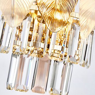 Бра Favourite Dolor 2982-2W, D160*W270*H310, золотой гальваники, декоративные лепестки из белого и серого стекла, хрусталь оригинальной прямоугольной формы высшего качества