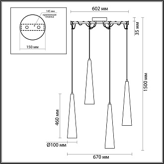 Люстра 67*15*150 см,  LED*W, 3000 К, Odeon Light Lump, темный хром 5044/42L