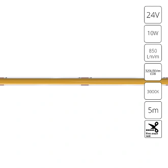 A2432005-01-3K Светодиодная лента 24В 10Вт/м 850Лм/м 3000К 90+ 5мм COB 320шт/м 5м IP20 Arte Lamp Lane