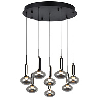 Каскадная люстра 52*200 см, 72W, Favourite BARON 4284-8P матовый черный, стекло дымчато-серого цвета, белый акрил