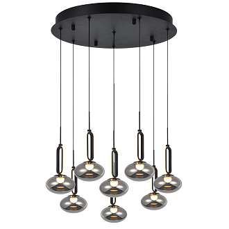 Каскадная люстра 52*200 см, 72W, Favourite BARON 4284-8P матовый черный, стекло дымчато-серого цвета, белый акрил