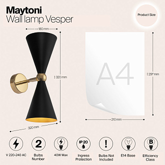 Бра Maytoni Vesper MOD108WL-02GB, черный-золото