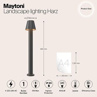 Светодиодный светильник 80 см, 5W, 3000K, Maytoni Harz O421FL-L5GF, графит
