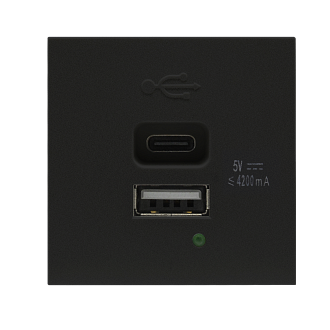 Donel USB зарядное устройство, 4.2A , Type A + C, 2 мод., черн. матовая (45х45мм) DUSB4200ANF