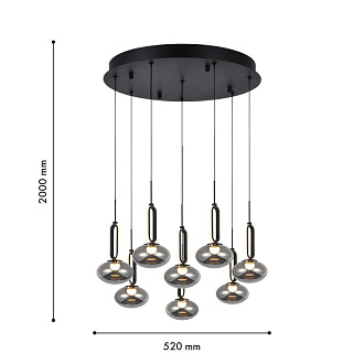 Каскадная люстра 52*200 см, 72W, Favourite BARON 4284-8P матовый черный, стекло дымчато-серого цвета, белый акрил
