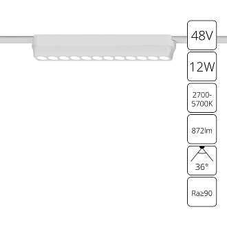 Трековый магнитный светильник 23 см, 12W, 2700-5700K, Arte Lamp Rapid A2954PL-1WH, белый