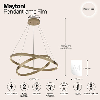 Светильник 80 см, 88W, 4000K Maytoni Rim MOD058PL-L74BS4K, латунь