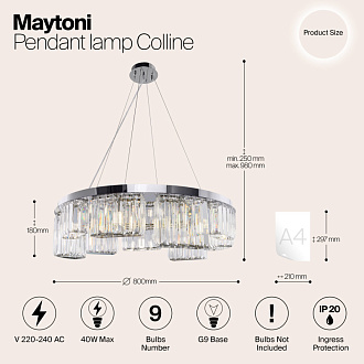 Подвесная люстра Maytoni Colline MOD083PL-09CH, диаметр 80 см, хром