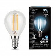 105801209 Лампа Gauss Filament Шар 9W 710lm 4100К Е14 LED 1/10/50