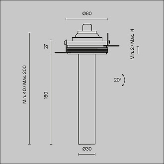 Встраиваемый светильник 3*3*21,6 см, LED, 7W, 3000К, Maytoni Technical Focus T C140TRS-L200-7W3K-W белый, вр 8 см