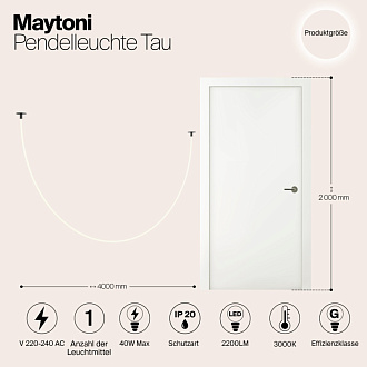 Подвесной светильник  400 см, LED 1 40W, 3000К, Черный Maytoni Tau MOD146PL-L40B3K